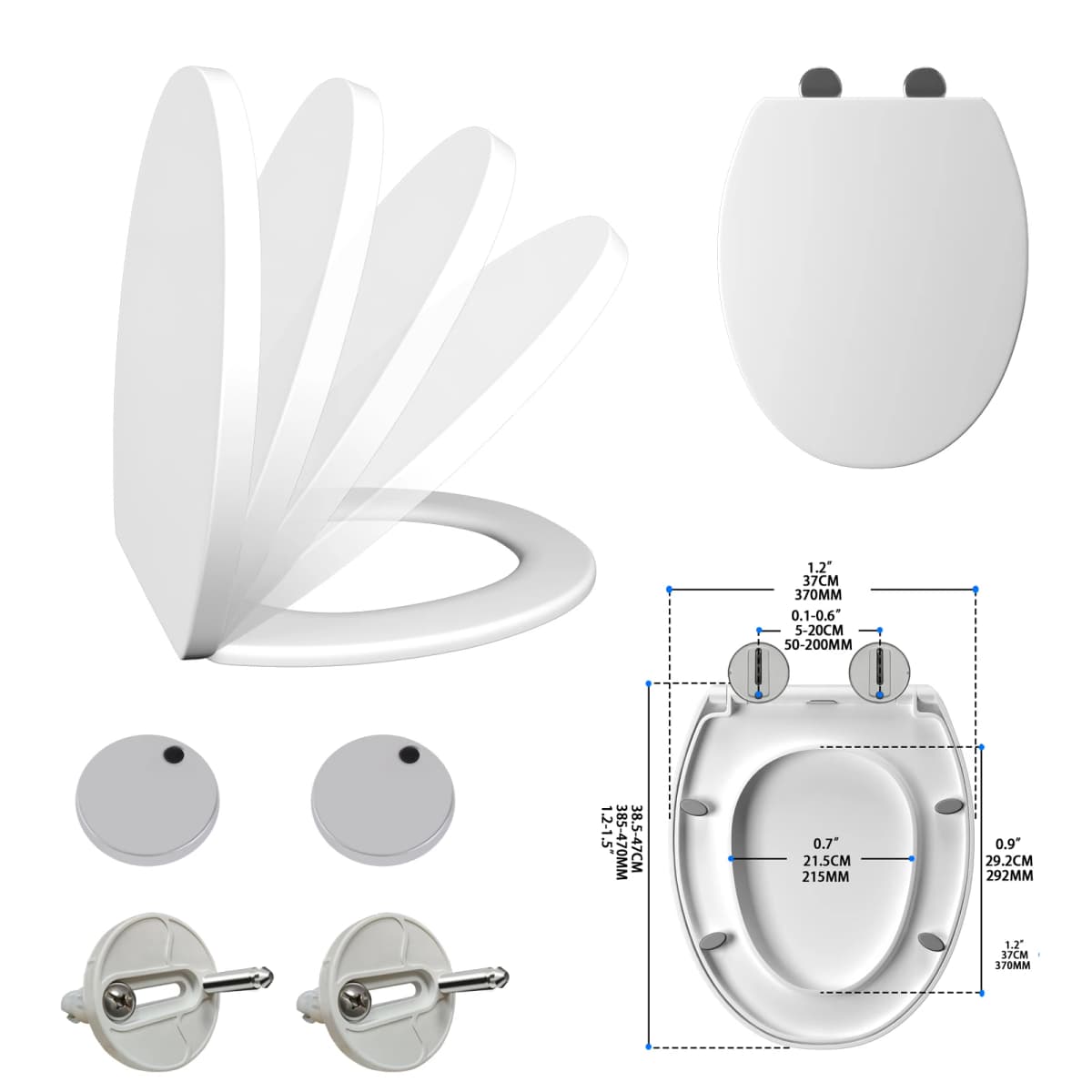 O-Shape Toilet Seat,with Stainless Adjustable Hinges, Standard Toilet Seats WC Seats Loo Seat Toilet Lid,White