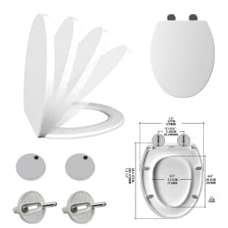O-Shape Toilet Seat,with Stainless Adjustable Hinges, Standard Toilet Seats WC Seats Loo Seat Toilet Lid,White