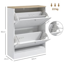 HOMCOM 2 Flip Drawer Narrow Shoe Cabinet with Adjustable Shelves, White