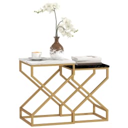 HOMCOM Nest Of Tables, Coffee Table Set with Steel Frame Black/White