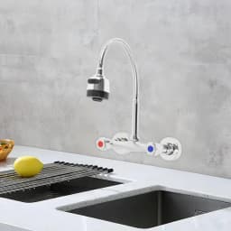 Wall Mounted Faucet 360° Rotating Hot and Cold Water Mixer Kitchen Sink Faucet 2 Spray Modes G 1/2" Interface
