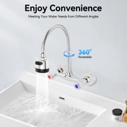 Wall Mounted Faucet 360° Rotating Hot and Cold Water Mixer Kitchen Sink Faucet 2 Spray Modes G 1/2" Interface