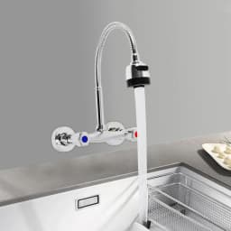 Wall Mounted Faucet 360° Rotating Hot and Cold Water Mixer Kitchen Sink Faucet 2 Spray Modes G 1/2" Interface