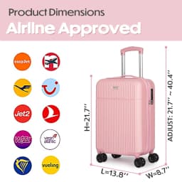 21" Carry on Suitcase ABS Lightweight Hard Shell Small Trolley, Travel Cabin Luggage with 4 Double Spinner Wheels & TSA Lock