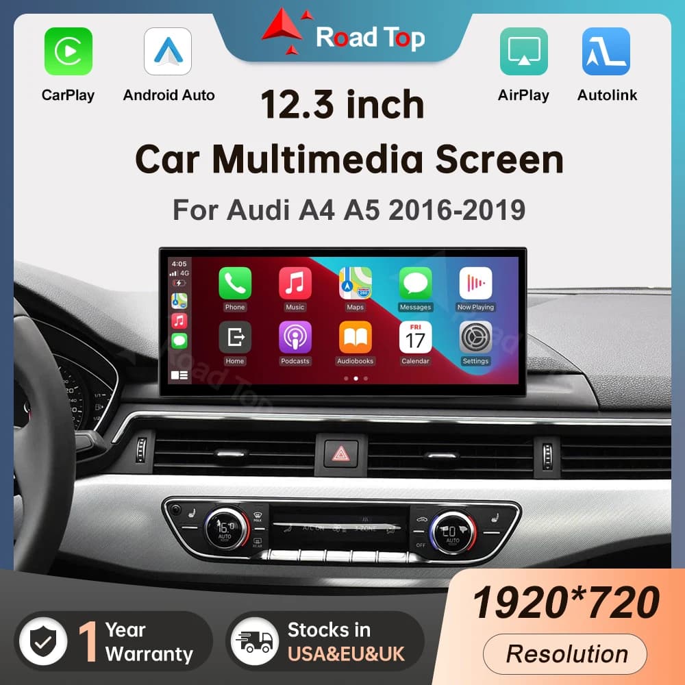 Road Top 12.3" Linux Screen Car Radio Multimedia Display For Audi A4 S4 A5 S5 2014-2019 Wireless CarPlay Android Auto Airplay