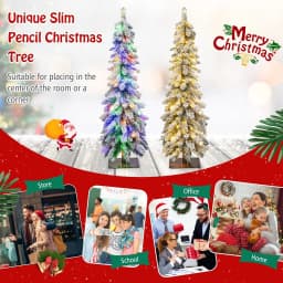 DORTALA 4FT Pre-Lit Artificial Christmas Tree Flocked Slim XmasTree 11 Modes Light Color