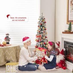 DORTALA 4FT Pre-Lit Artificial Christmas Tree Flocked Slim XmasTree 11 Modes Light Color