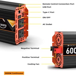 UK Pure Sine Wave Power Inverter 6000W DC 12V/24V To AC 240V LCD Display 30W USB type-C Remote Control Converter car Transformer