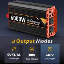 UK Pure Sine Wave Power Inverter 6000W DC 12V/24V To AC 240V LCD Display 30W USB type-C Remote Control Converter car Transformer