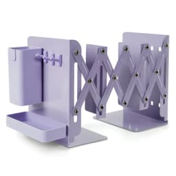 Retractable Desktop Bookstand with Basket & Hook Modern Metal Book Holder Magazine Storage Rack School Students Supplies
