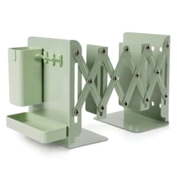 Retractable Desktop Bookstand with Basket & Hook Modern Metal Book Holder Magazine Storage Rack School Students Supplies