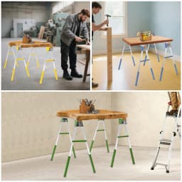 2Pcs Folding Saw Horse Chainsaw Mill Woodworking Station Adjustable Trestle 2645.55 lbs Max. Load Capacity Blue/Green/Yellow