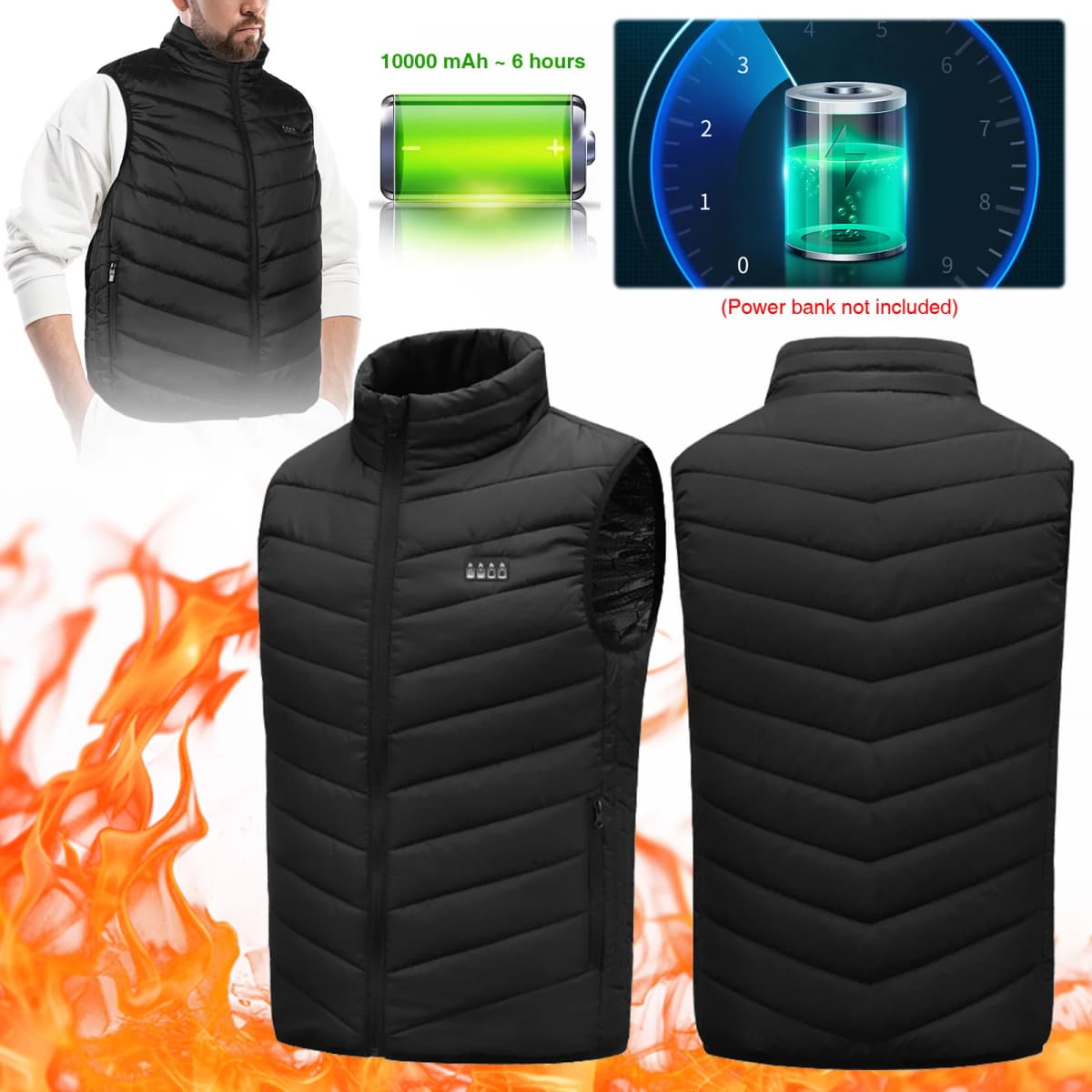 21 Area Heated Vest Thermal Warm Waistcoat Electric Heating Jacket (Black 4XL)