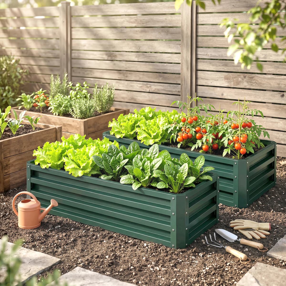 Outsunny Galvanised Raised Beds for Garden Set of 2, Outdoor Elevated Planter Box, Easy-to-assemble, Green