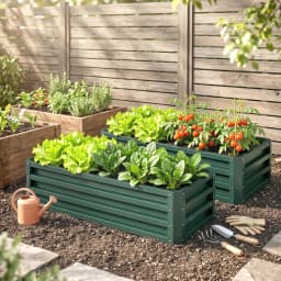 Outsunny Galvanised Raised Beds for Garden Set of 2, Outdoor Elevated Planter Box, Easy-to-assemble, Green