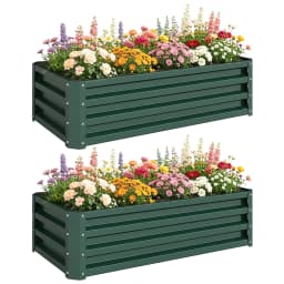 Outsunny Galvanised Raised Beds for Garden Set of 2, Outdoor Elevated Planter Box, Easy-to-assemble, Green