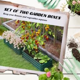 Outsunny Galvanised Raised Beds for Garden Set of 2, Outdoor Elevated Planter Box, Easy-to-assemble, Green