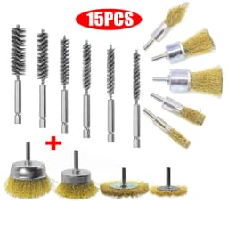 15pcs Wire Brush Drill Brass Coated Set Tool Rotary Polishing Rust Wood