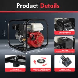 6.5HP Gasoline Water Pump, 210CC 4-Stroke OHV Engine Water Transfer Pump, 2-inch Irrigation Pump 3600RPM 36m³/h Flow 92FT Lift