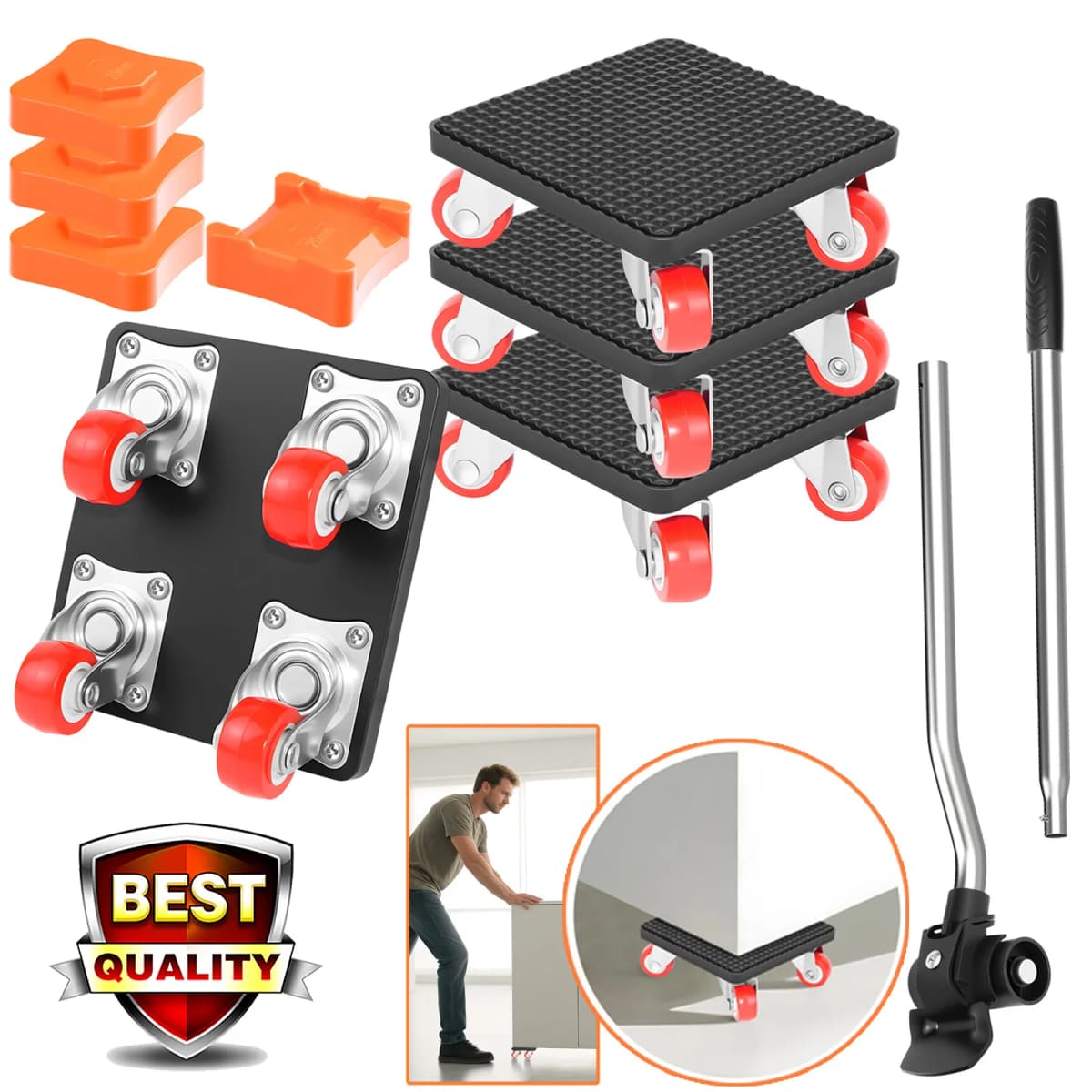 DayPlus Moving Furniture Dolly Connectable 441lbs 200kg Capacity Heavy Duty 4 Wheels Roller Cart for Moving Furniture Transport