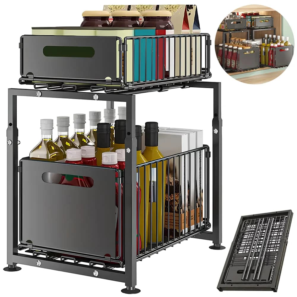 Kitchen Shelves Slide-out Storage Rack, Cabinet Pull-out Storage Basket, Punch-free Storage Rack with Suction Cups, Spice Rack