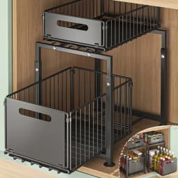 Kitchen Shelves Slide-out Storage Rack, Cabinet Pull-out Storage Basket, Punch-free Storage Rack with Suction Cups, Spice Rack