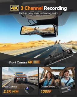 WOLFBOX G900 Tripro Cabin Version 3 Channel 4K Rear View Mirror dash Camera, STARVIS 2 IMX678, Voice Control,Includes 256G Card