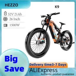 HEZZO K9 Carbon fiber Adult Electric Bike 1500W Motor E-Mountain bike 52V21AH Battery Electric Bicycle 26''Fat Tire Men's E-bike