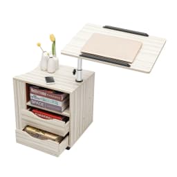Height Adjustable Nightstand with Lockable Wheels, Over-Bed Movable Bedside Table with 2-Drawers, Bedroom Side Storage
