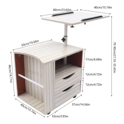 Height Adjustable Nightstand with Lockable Wheels, Over-Bed Movable Bedside Table with 2-Drawers, Bedroom Side Storage
