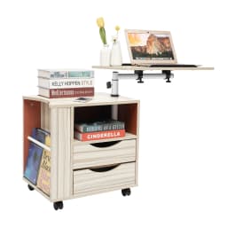 Height Adjustable Nightstand with Lockable Wheels, Over-Bed Movable Bedside Table with 2-Drawers, Bedroom Side Storage
