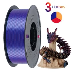 KINGROON Silk PLA Filament 1.75mm 1KG, Tricolor Dual-color 3D Printer Filament Shiny Consumable 2.2lbs Spool, For FDM 3D Printer
