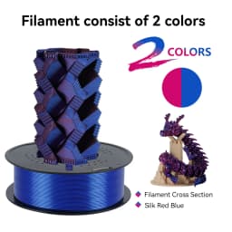 KINGROON Silk PLA Filament 1.75mm 1KG, Tricolor Dual-color 3D Printer Filament Shiny Consumable 2.2lbs Spool, For FDM 3D Printer
