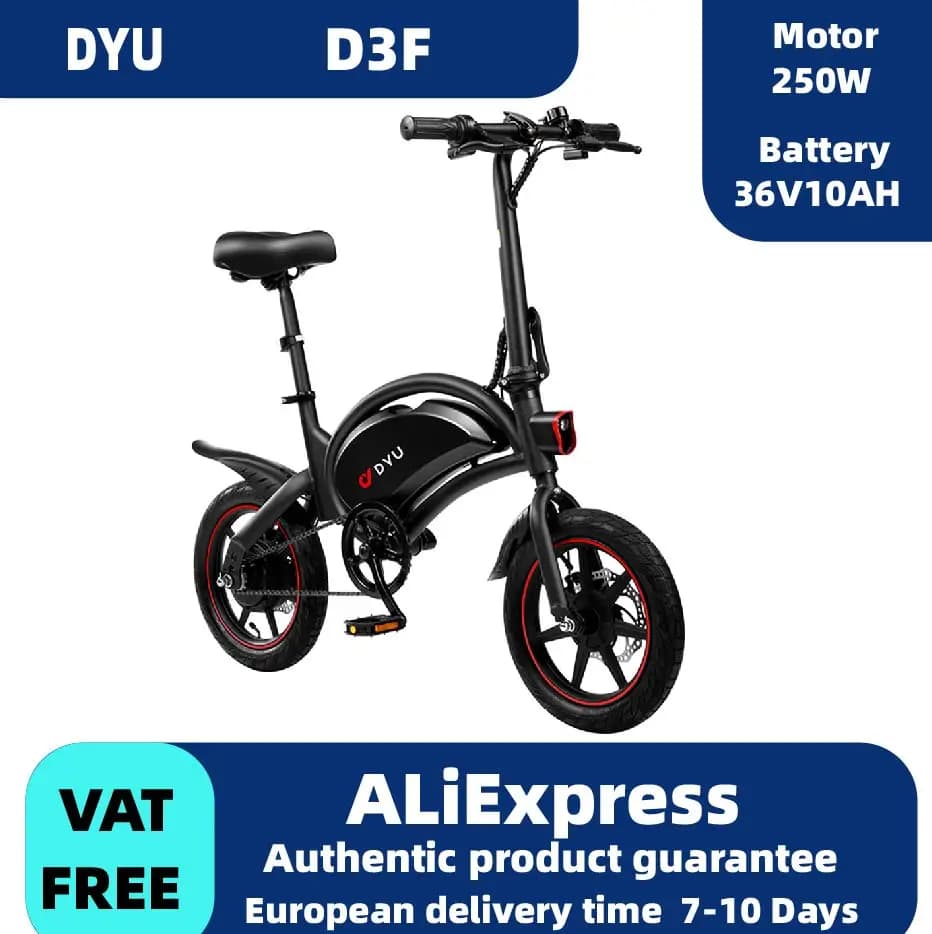 DYU D3F Adult Electric Bike 250W Motor City Ebike 36V10AH Battery Electric Bike 14 Inch Tire Folding Electric Bike