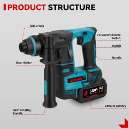 ONEVAN Brushless Electric Hammer Impact Drill 27mm Cordless 6200IPM 360° Rotary Hammer Power Tool For Makita 18V Battery Pin