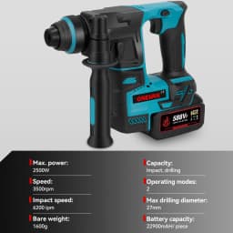 ONEVAN Brushless Electric Hammer Impact Drill 27mm Cordless 6200IPM 360° Rotary Hammer Power Tool For Makita 18V Battery Pin