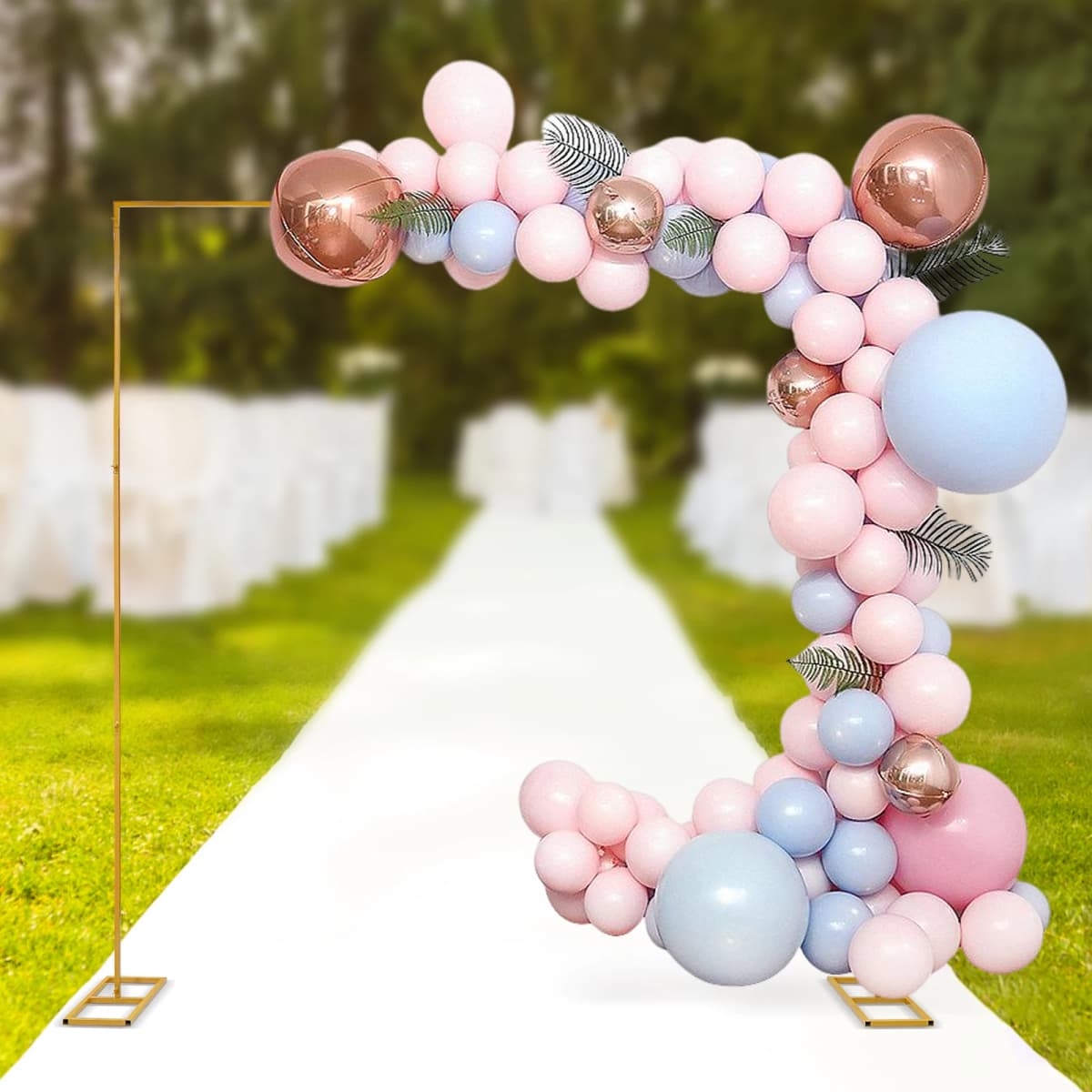 Metal Square Backdrop Stand Wedding Balloon Arch 9.8x9.8ft, Background Decoration Stand for Birthday Party Ceremony, Gold