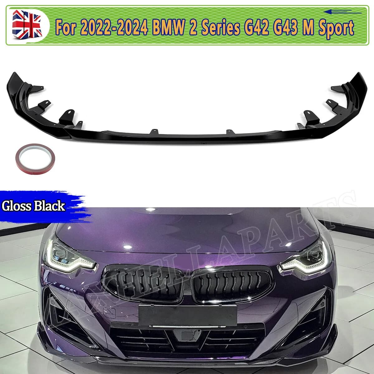 Front Lip Spoiler FOR BMW 2 SERIES G42 G43 218i 220i 230i M240i 2022-2024 FRONT SPLITTER LIP SPOILER M SPORT PERFORMANCE BLACK
