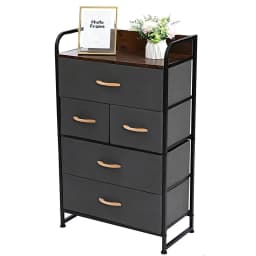 4-Tier Steel Frame Dresser Multi-Purpose Storage Rack Wood Top With Easy Pull Fabric Bins for Dorm Room Living Room Office, Grey