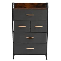 4-Tier Steel Frame Dresser Multi-Purpose Storage Rack Wood Top With Easy Pull Fabric Bins for Dorm Room Living Room Office, Grey
