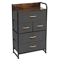 4-Tier Steel Frame Dresser Multi-Purpose Storage Rack Wood Top With Easy Pull Fabric Bins for Dorm Room Living Room Office, Grey