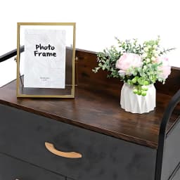 4-Tier Steel Frame Dresser Multi-Purpose Storage Rack Wood Top With Easy Pull Fabric Bins for Dorm Room Living Room Office, Grey