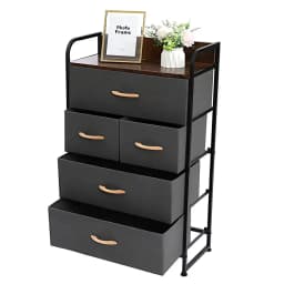4-Tier Steel Frame Dresser Multi-Purpose Storage Rack Wood Top With Easy Pull Fabric Bins for Dorm Room Living Room Office, Grey