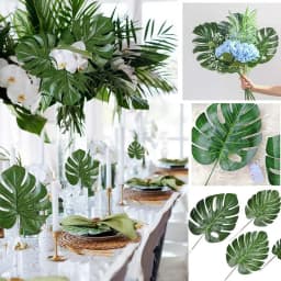 12pcs Artificial Tropical Palm Leaves Hawaiian Luau Safari Jungle Party Summer Wedding Birthday Home Table Decor Fake Plant Lei