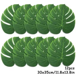 12pcs Artificial Tropical Palm Leaves Hawaiian Luau Safari Jungle Party Summer Wedding Birthday Home Table Decor Fake Plant Lei