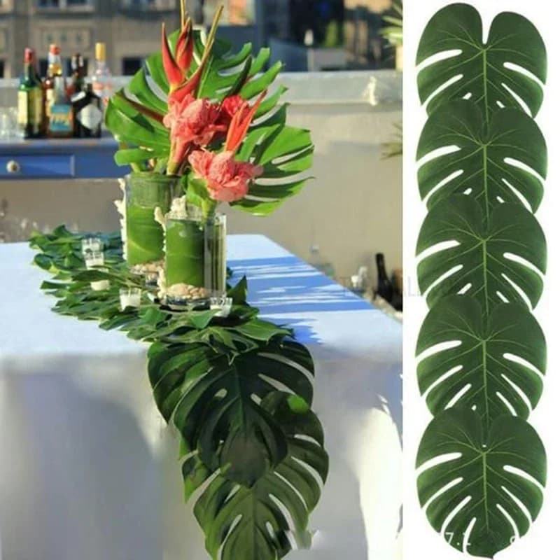 12pcs Artificial Tropical Palm Leaves Hawaiian Luau Safari Jungle Party Summer Wedding Birthday Home Table Decor Fake Plant Lei