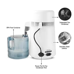 4L Countertop Home Water Distiller Machine With Activated Carbon Filter Food-grade 304 stainless steel Portable Distiller, White