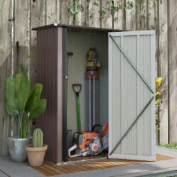 Outdoor Storage Shed Steel Garden Shed W/ Lockable Door for Backyard Brown