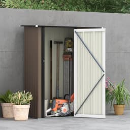 Outdoor Storage Shed Steel Garden Shed W/ Lockable Door for Backyard Brown