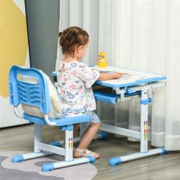 HOMCOM Kids Desk and Chair Set Height Adjustable Student Writing Desk Blue